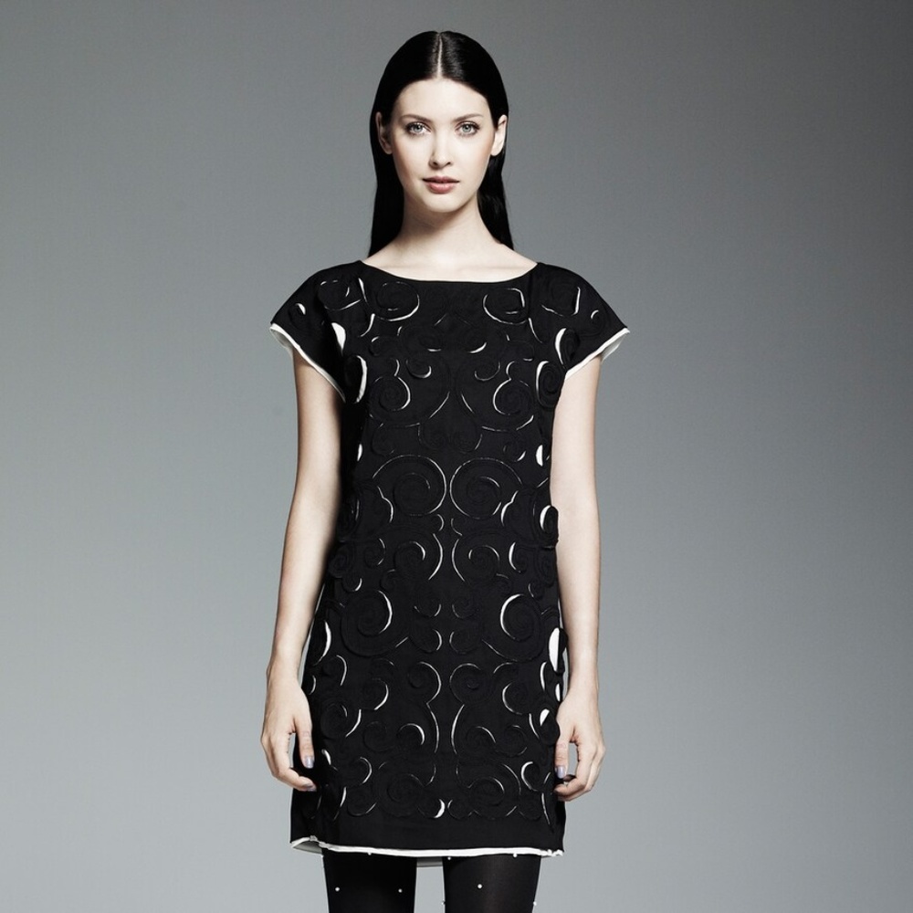 Catherine Malandrino Black Swirl Shift Dress EUC sz S